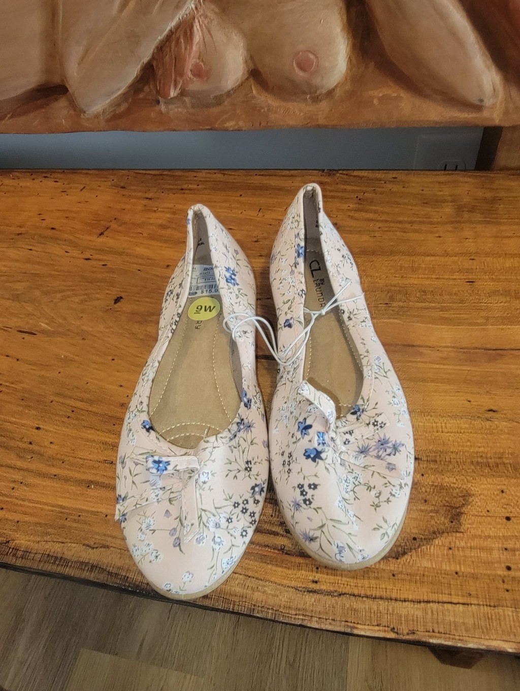 Cl By Laundry Sz 9 Wide Floral Ballet Flats In Pale Pink - Casual Slip-Ons Nwt